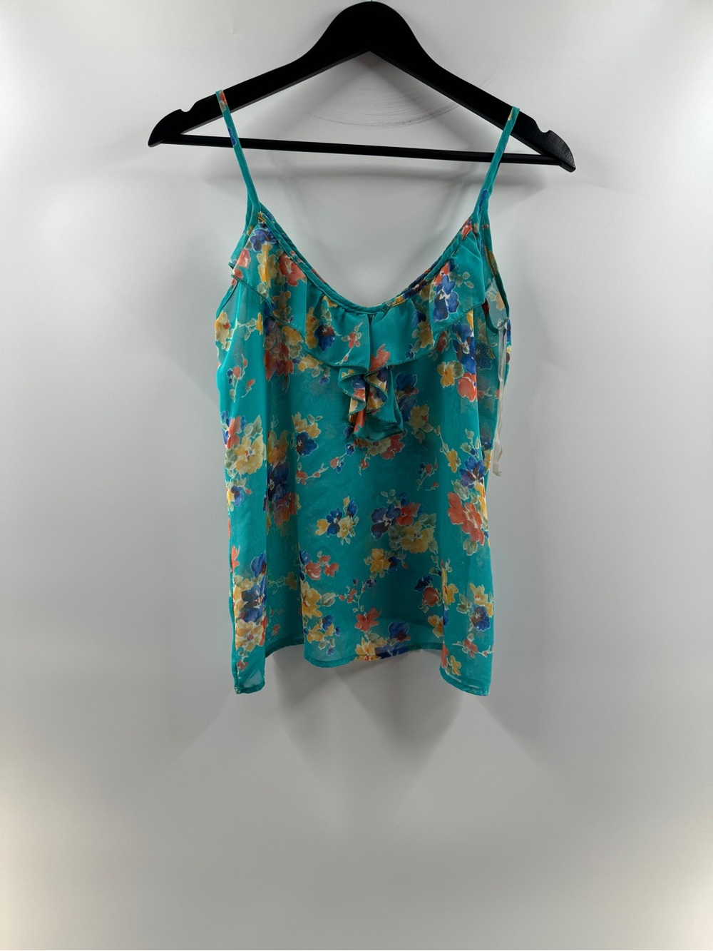Francesca's Turquoise Floral Sheer Cami Tank Top – Women's Small - Picture 1 of 8